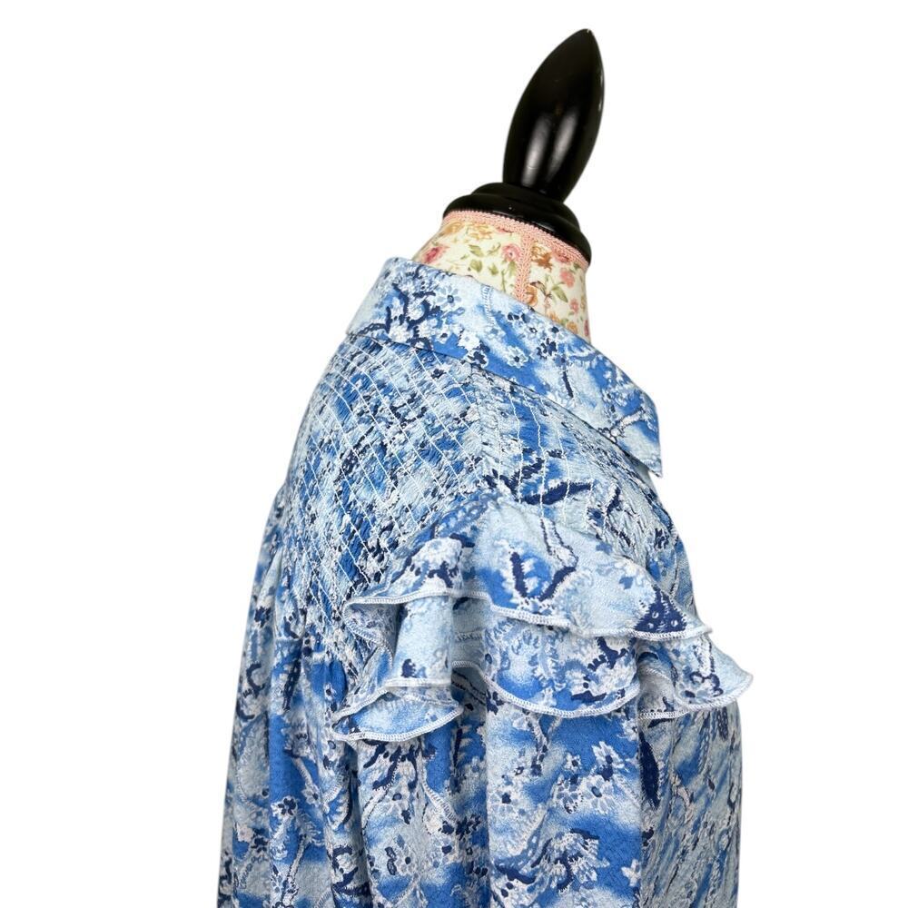 Berenice Paris Carlie Blue Floral Top Long Sleeve Ruffle Blouse size FR 34 US XS - Picture 4 of 11